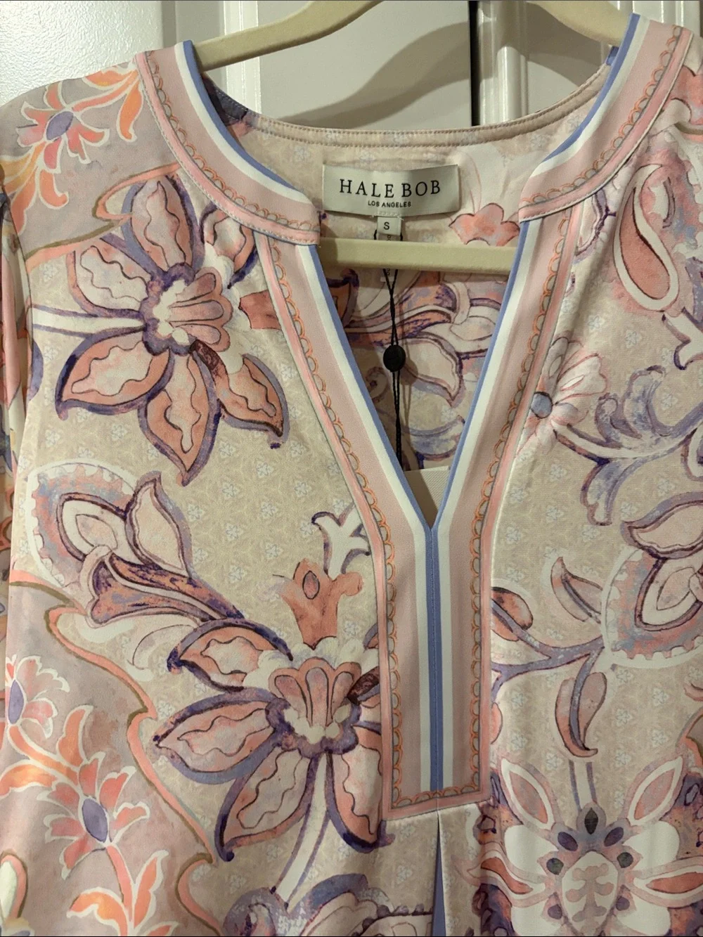 Hale Bob Pastel Floral V-Neck Tunic Dress in Pink & Lavender
